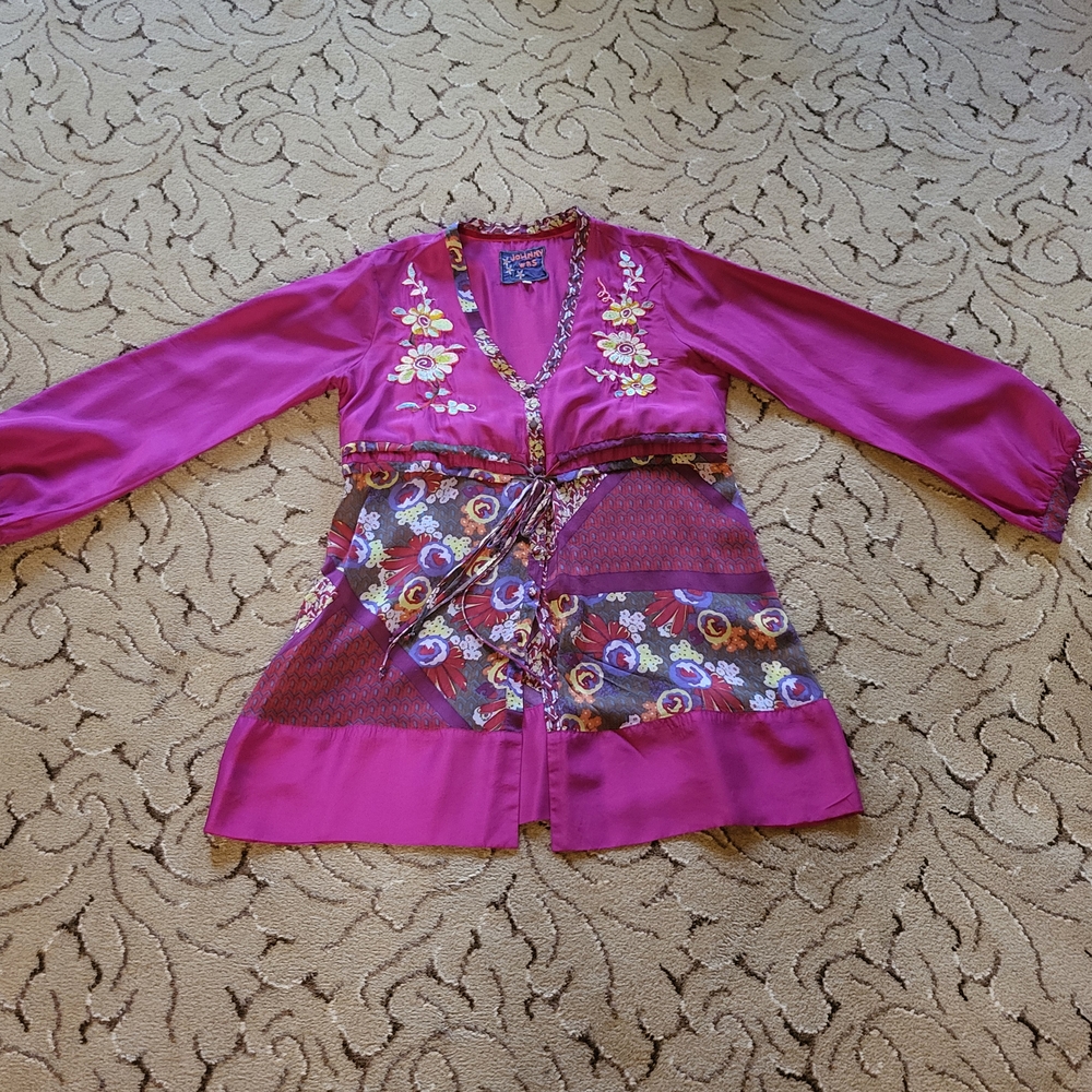Floral Embroidered Pink Kimono Top